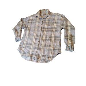 Vtg Punch Flannel Button Up Womens L Gray Blue 90's Thin Shacket Thick ShirtBoho